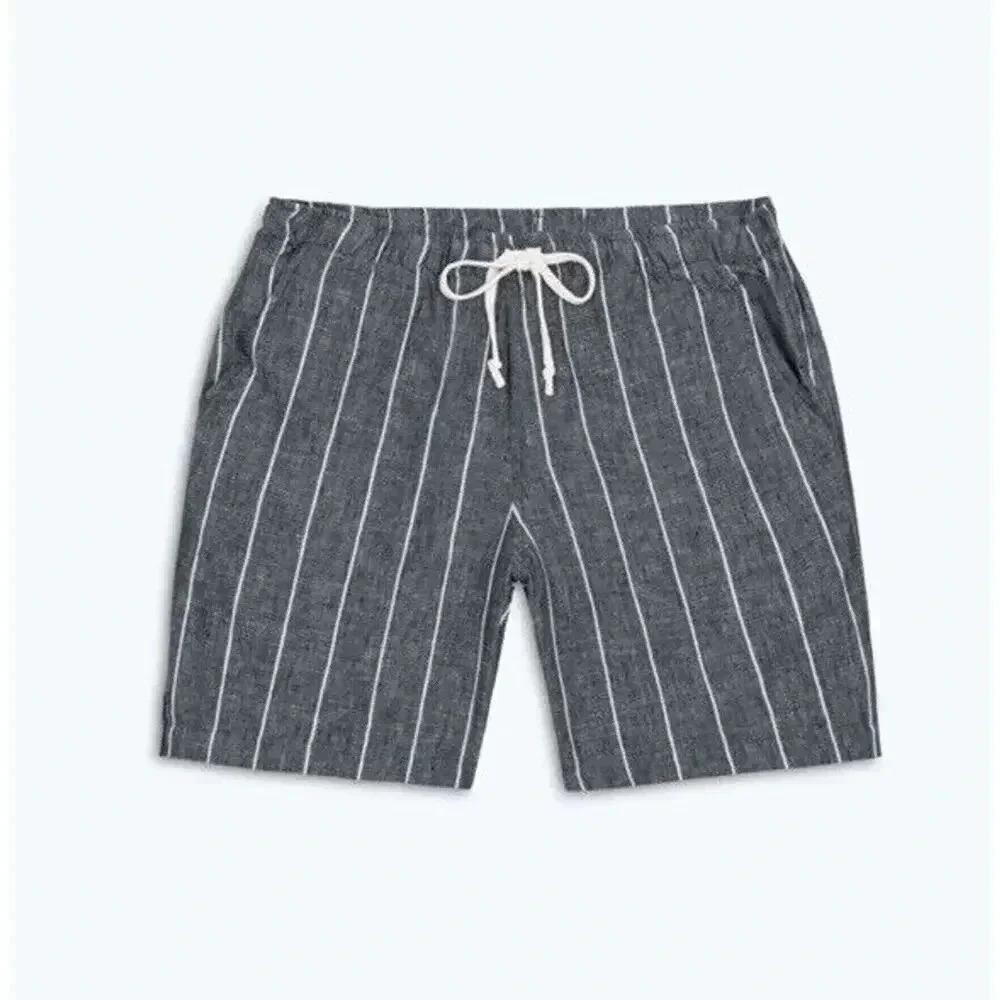 ALEX CRANE Mens Shorts XXXL Gray Stripe Pull On Pockets Drawstring 100% Linen